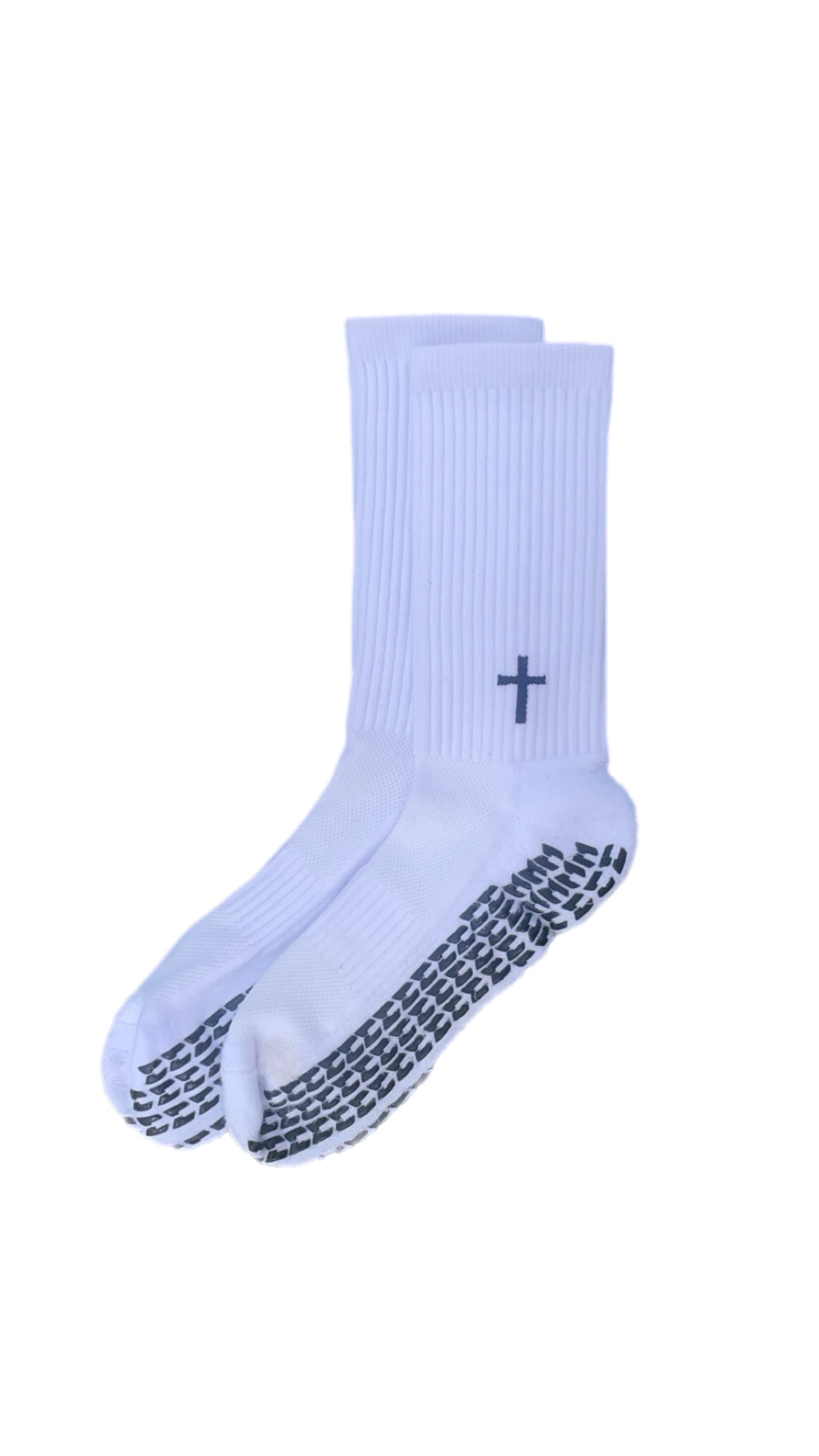 White Anti-Slip Grip Socks "Cross"