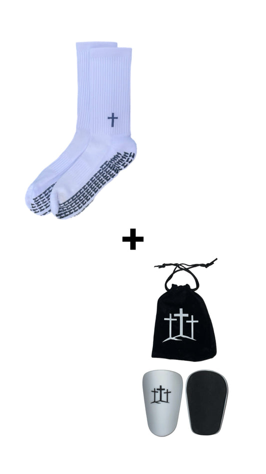 White Bundle Grip Socks + Shin Guards